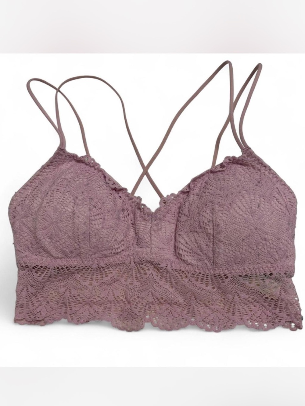 Gilly Hicks soft blush pink/lavender lace bralette with delicate floral pattern